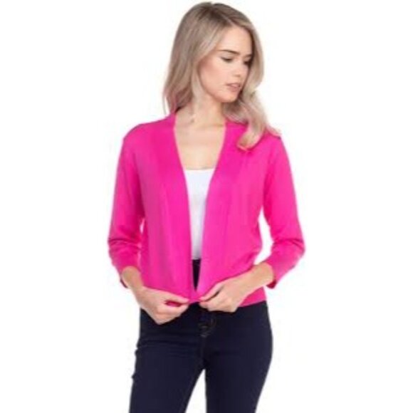 NWT Grace Karin Lightweight Pink Open Front Cardigan Sweater L Barbie Preppy - Picture 1 of 12